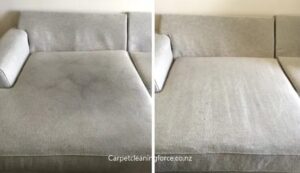A sofa being cleaned by an upholstery cleaner